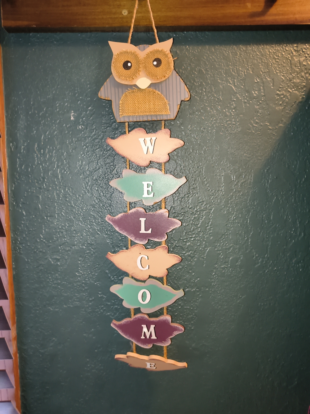 Welcome Owl Hanging Wall Decor in Teal, Purple, Pink